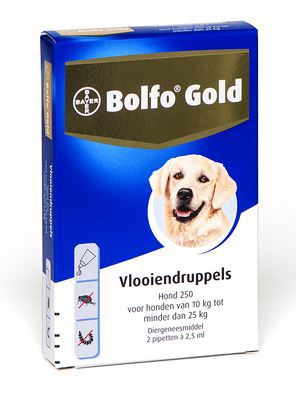 BOLFO GOLD VLOOIENDRUPPELS HOND - 10 TOT 25 KG - 250 MG 2 PI
