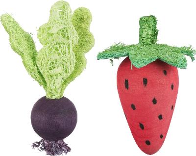 TRIXIE SET AARDBEI/RODE BIET, HOUT/LUFFA 6/9 CM