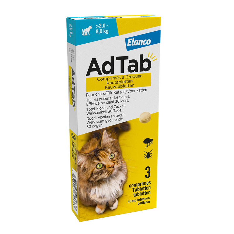 ELANCO ADTAB KAUWTABLETTEN KAT (>2,0 - 8,0 KG)