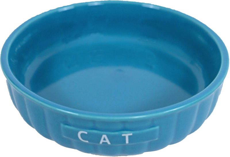 DRINKS.STEEN KAT RIBBEL BLAUW 14 CM