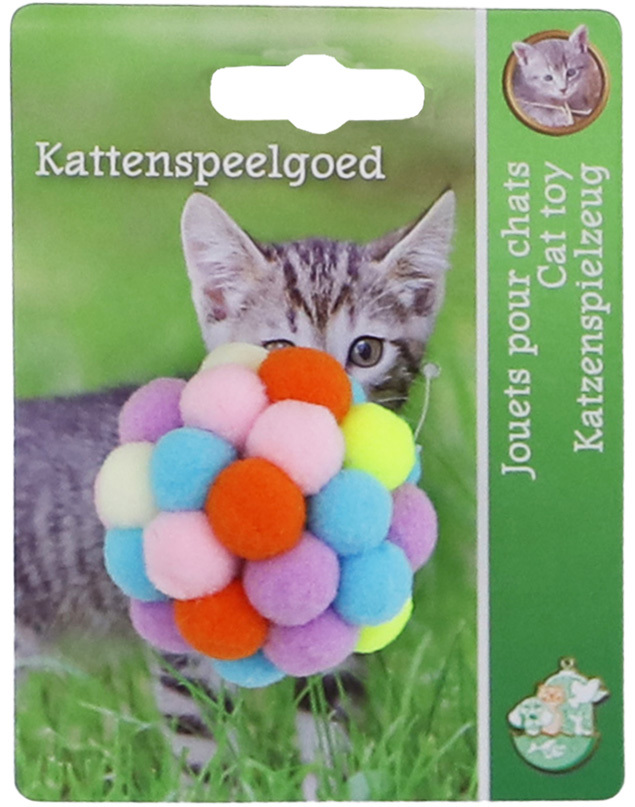 BOON KAT SPEELG. POMPOM BAL MULTICOLOR + BEL 5CM