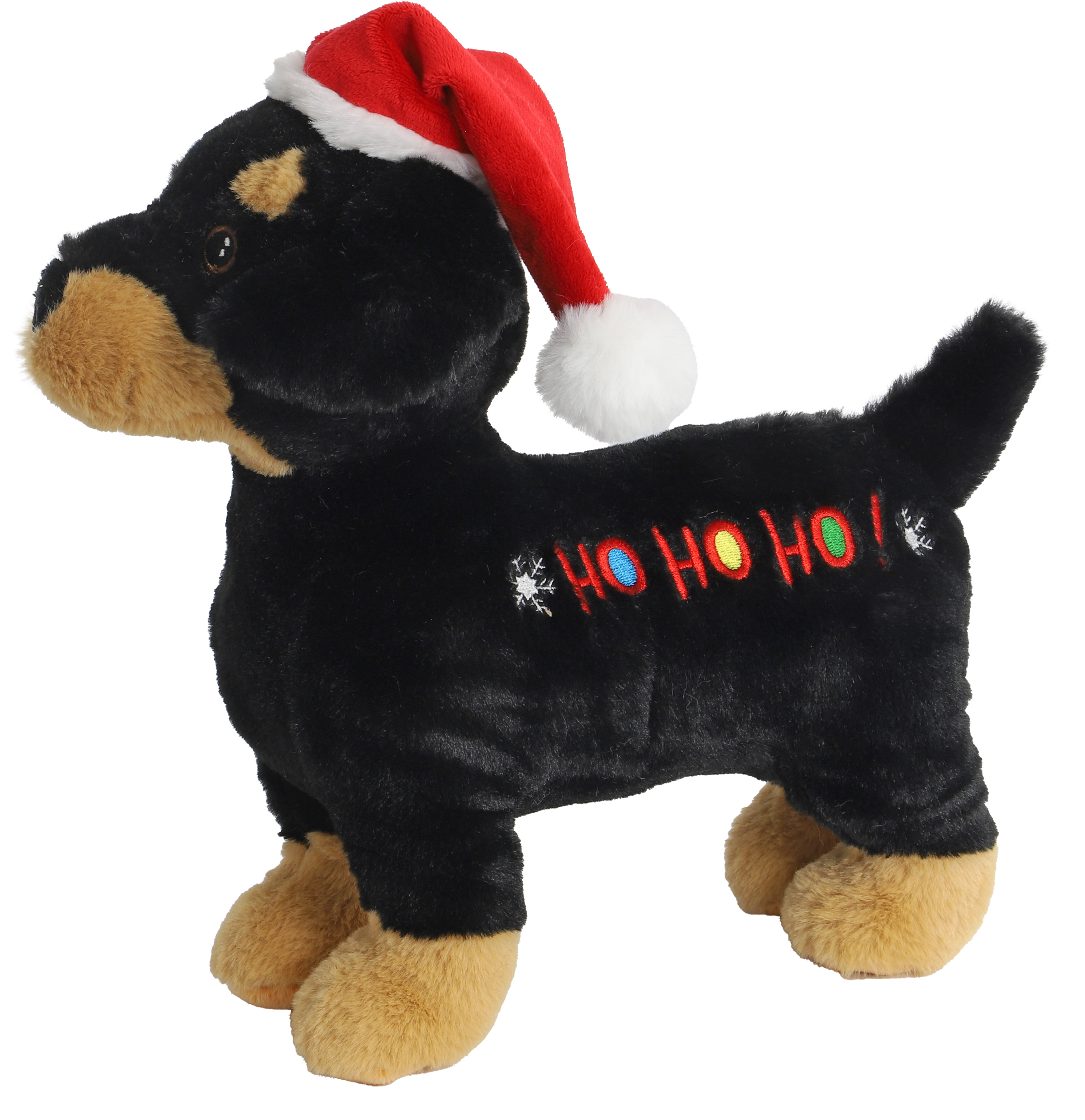 Boon hond kerstspeelgoed hond+hohoho+piep zw/bruin 30cm